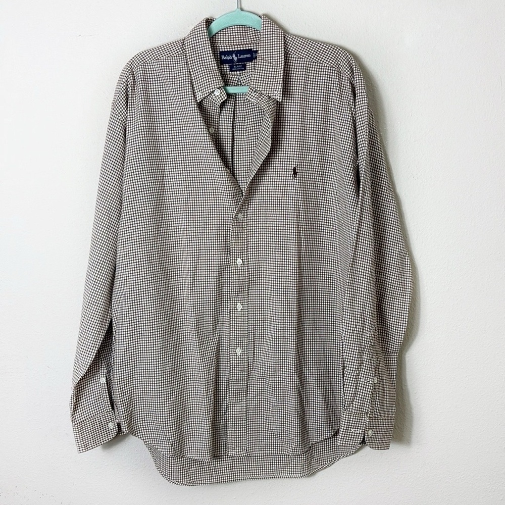 Ralph Lauren Men's Brown and White Check Button-Down Shirt